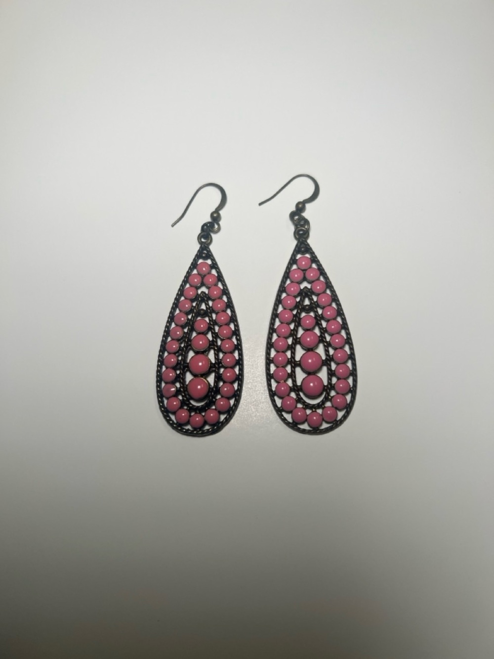 Pink Teardrop Beaded Dangle Earrings